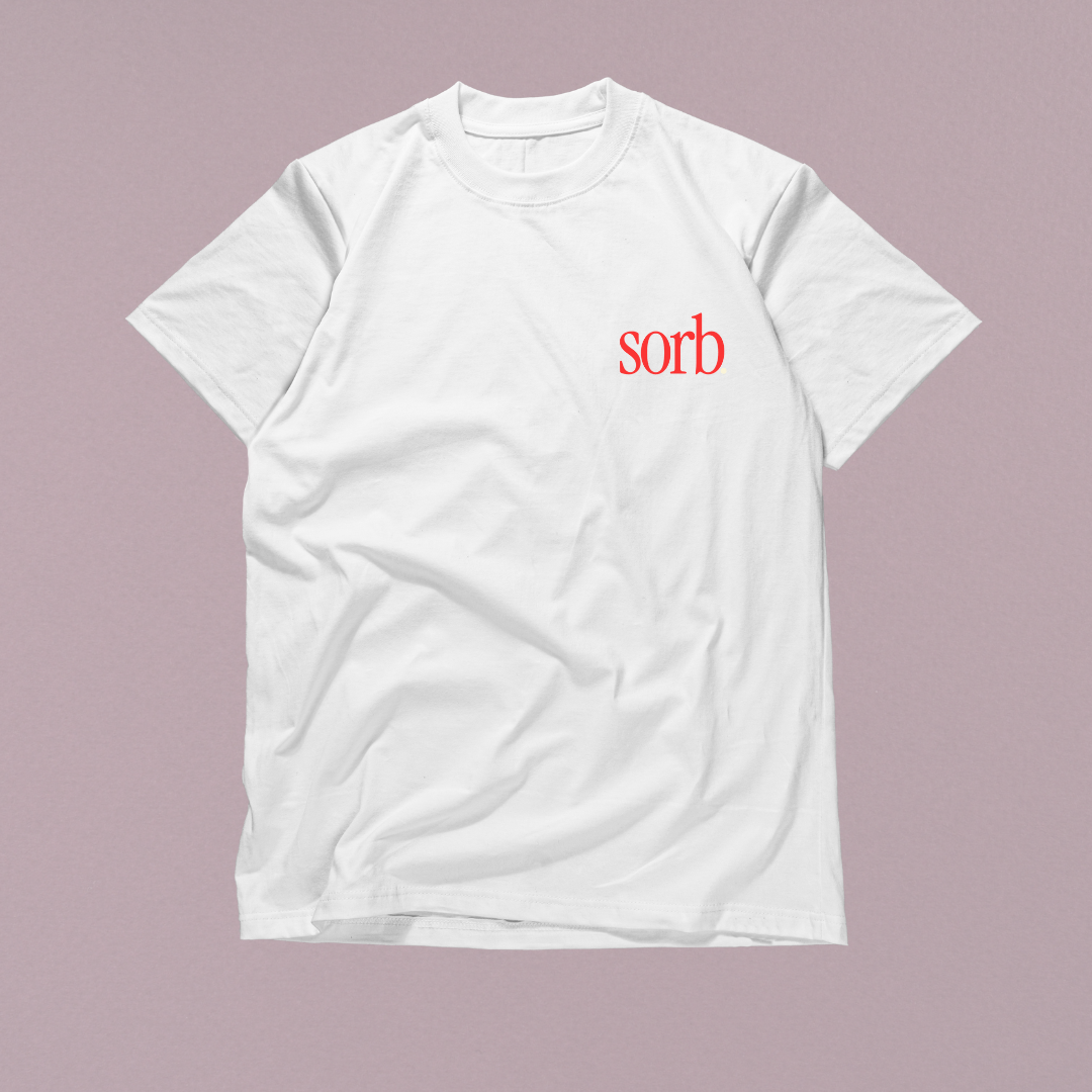 Short Sleeved white sorb "Absorb it in" tee