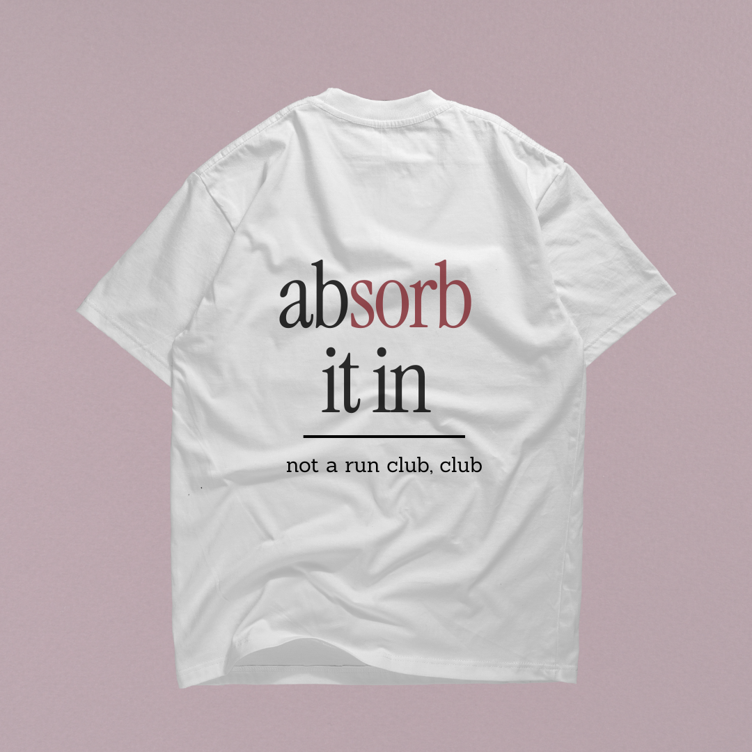 Short Sleeved white sorb "Absorb it in" tee